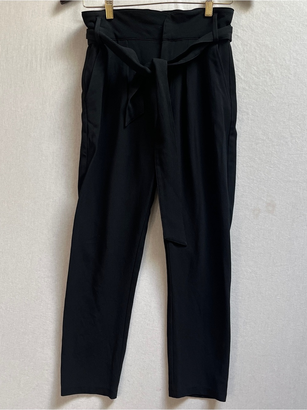 Sezane High Waist Black Tie Belt Tapered Trousers Pants FR 34 US 2